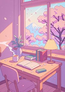 Anime Lofi Japon Fleur de cerisier Sakura Mont Fuji