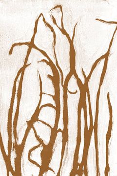 Herbe abstraite dans un style rétro. Art moderne botanique minimaliste en terracotta sur blanc sur Dina Dankers