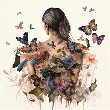 Watercolor Butterfly Woman Body #4