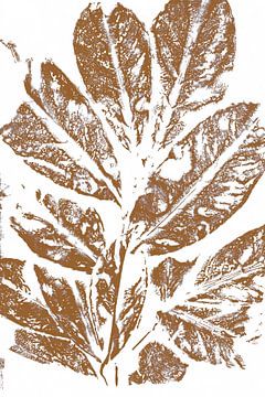 Branche avec feuilles dans un style rétro. Art botanique moderne minimaliste en terracotta sur blanc sur Dina Dankers