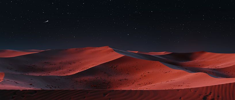 Beleuchtete Sanddünen in der endlose Wüste im abstrakten Licht von Besa Art