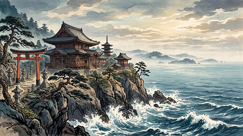 Coastal Japanese Temple Cliff Sanctuary