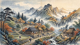 Japanese Mountain Village by my pixel art