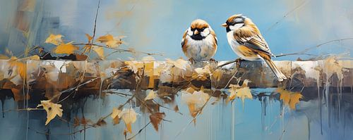 Vogelmalerei | Meisen auf Ast von Blickfänger Gemälde