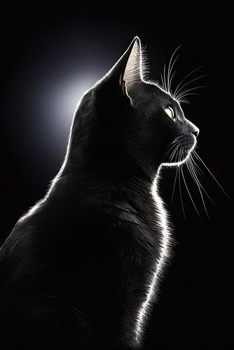 Silhouet van een zwarte kat met tegenlicht