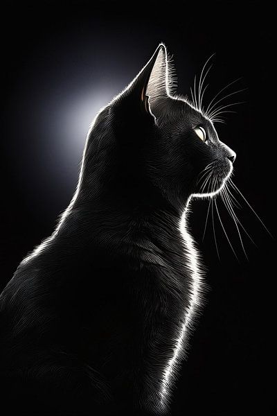 Silhouette of a black cat with backlighting by Patricia Hofmeester