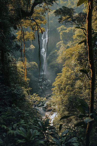 Waterval in het regenwoud van fernlichtsicht