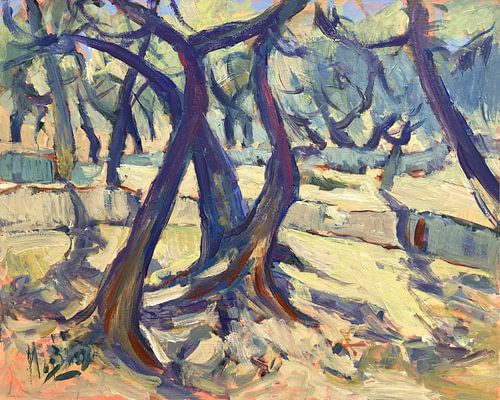 Olijfgaard in blauw licht