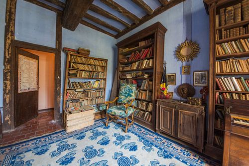 a library in a French castle