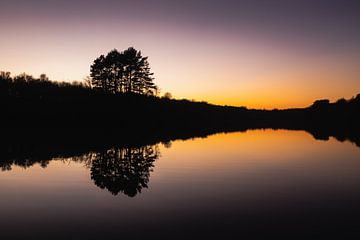 Sonnenuntergang Reflexion Orange Rudern Teich von Zwoele Plaatjes