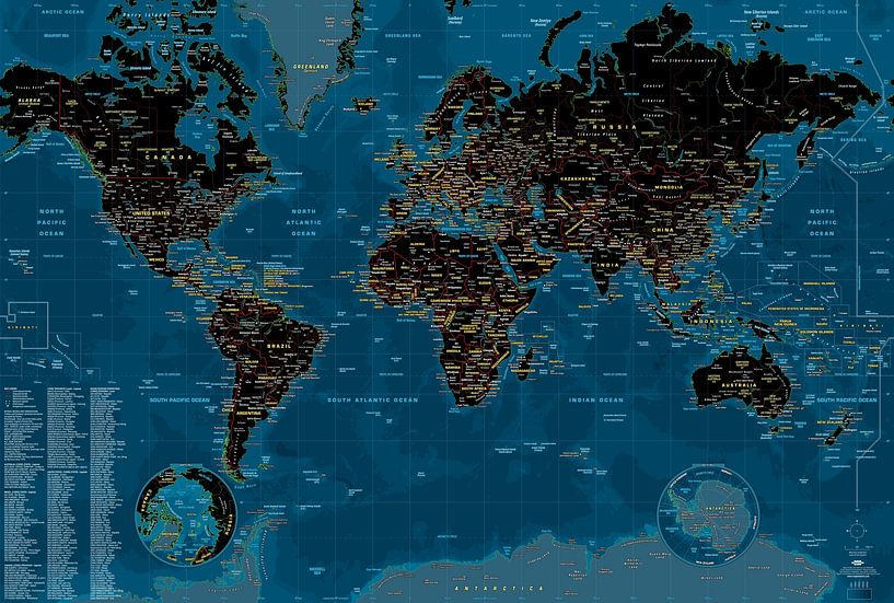 NIGHT wereldkaart (bijgewerkt 2025) van MAPOM by Geoatlas