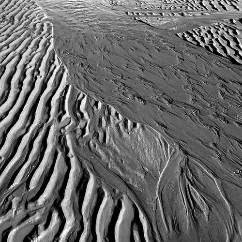 Les motifs formés par la mer sur la plage sur Leontine van der Stouw