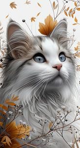 Katze - Katze zwischen Zweigen und Blättern
