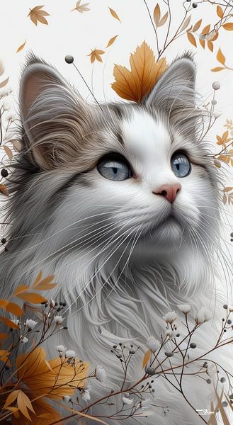 cat - cat between twigs and leaves by Gelissen Artworks