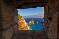 Sea view with a rock formation on the island of Zakynthos in Greece