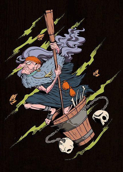 Baba Jaga - Slavische heks in haar magische vat van Pixelbull Design