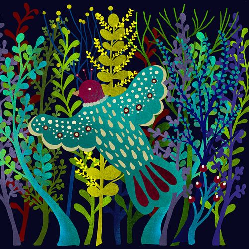 Magic bird in the enchanted forest