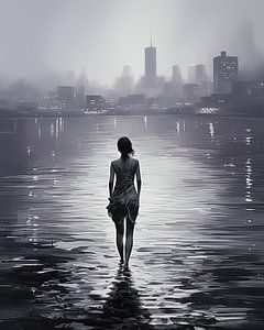 Jeune femme dans une rivière près de New York