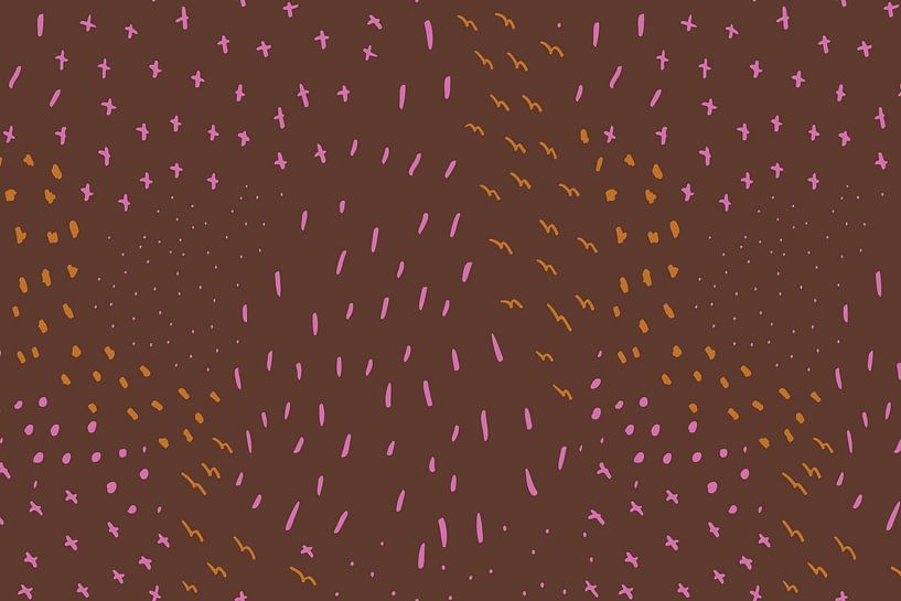 Croix, lignes et points dans les tons pastel et néon. Marron chaud, rose, jaune. par Dina Dankers