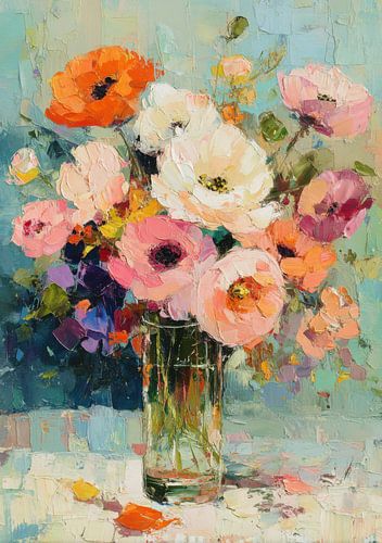 Bouquet of peonies in a glass vase