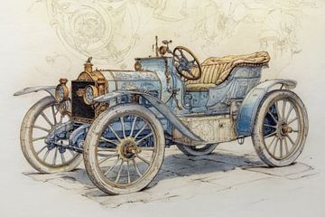 Gedetailleerde tekening van een oldtimer cabriolet  van Peter Pen tekeningen en schilderijen