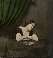 Unbekannter Fotograf "Eine viktorianische Dame, die mit Karten spielt"