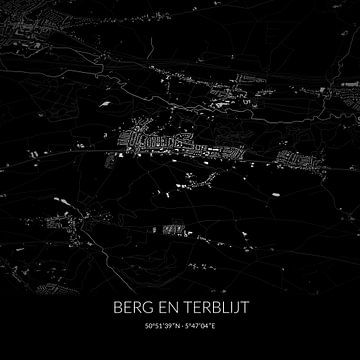 Zwart-witte landkaart van Berg en Terblijt, Limburg. van Rezona