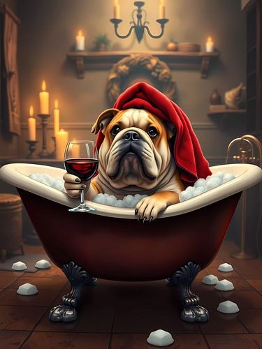 Schattige Bulldog in bad