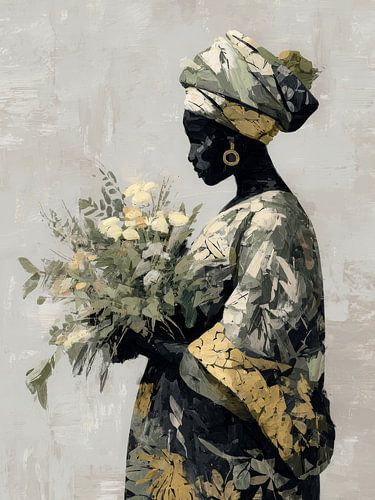 Elegance in Silence - Femme africaine avec des fleurs
