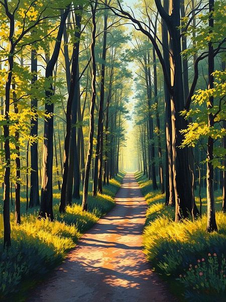 Ein sonnendurchfluteter Pfad durch den Zauberwald: Eine impressionistische Reise in die heitere Umarmung der Natur von Artistic