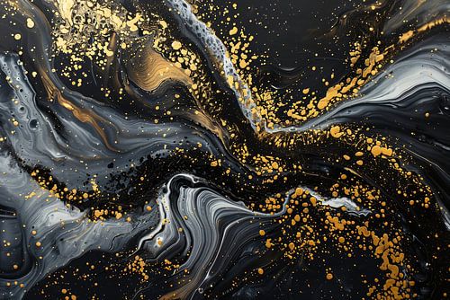 Dynamisch Golvend Abstract Goud en Zwart