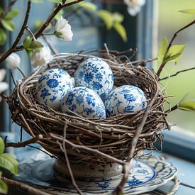 Nest op Delfts Blauw met Delftsblauwe Eieren van Studio Ypie