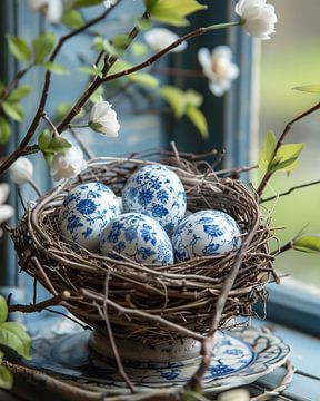 Nest op Delfts Blauw met Delftsblauwe Eieren van Studio Ypie