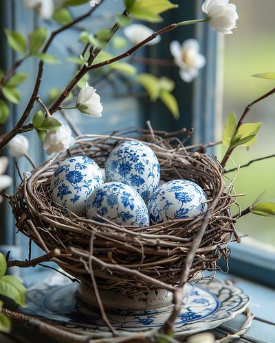 Nest op Delfts Blauw met Delftsblauwe Eieren