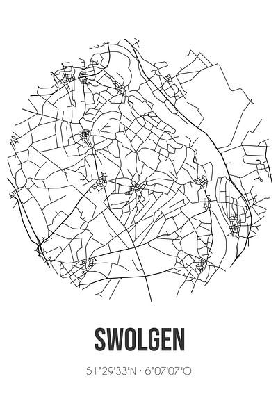 Swolgen (Limburg) | Landkaart | Zwart-wit van Stad & Wand