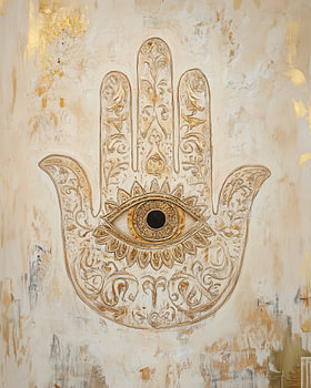Hamsa Hand mit Auge in Beige und Gold