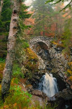 Falls of Bruar in Scotland on a foggy autumn day