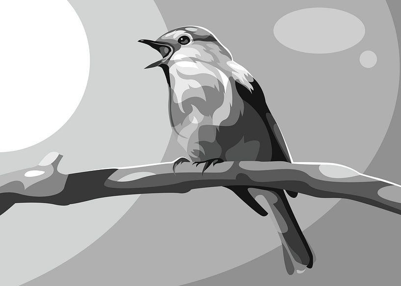 Landschap Mooie Vogel Popart Grijswaarden van Rizky Dwi Aprianda