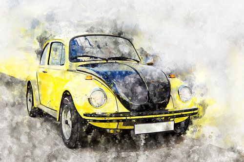 VW Kever, geel-zwarte racer