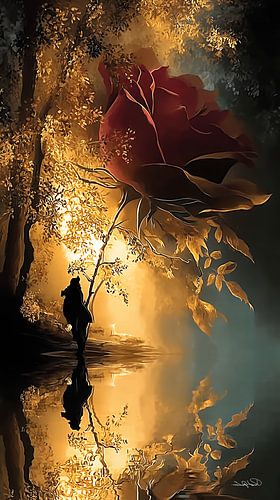 rose en rouge, noir ou or sur Gelissen Artworks