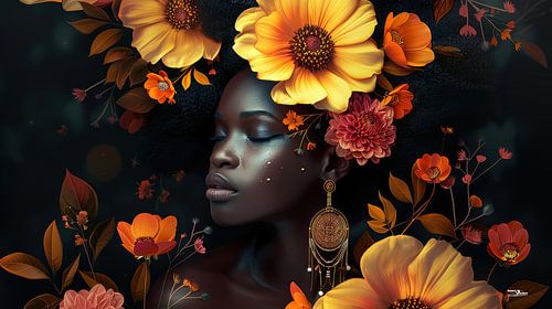 african woman with flowers