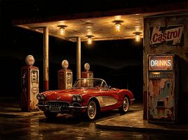 Vintage Chevrolet Corvette aus den 1950er Jahren bei Nacht von Jan Keteleer