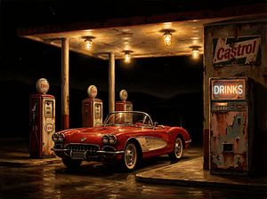 Vintage Chevrolet Corvette aus den 1950er Jahren bei Nacht