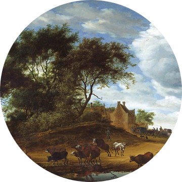 nederlands landschap met vee en een herberg, salomon van ruysdael van Atelier Liesjes