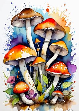 Pilze Brutal Aquarell Kunst - Organic Fantasy Natur Stück