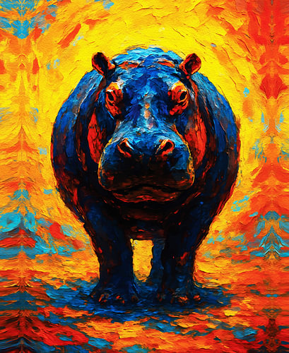 Blazing Hippo – Lebendiges Tierporträt