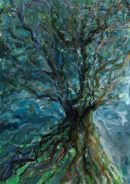 Arbre à peindre, arbre abstrait dans la tempête sur Iris Carmen