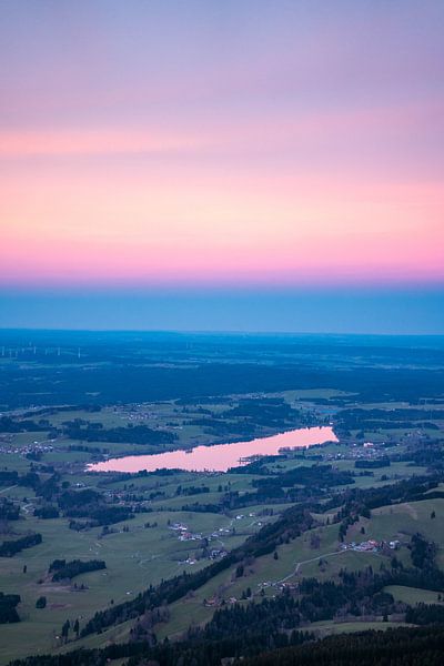 Sunset from the Grünten to the Rottach reservoir by Leo Schindzielorz