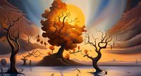 Surrealistisch landschap, Dali stijl, gouden uur