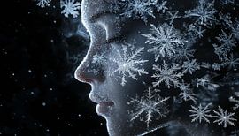 Woman in snowflakes panorama
